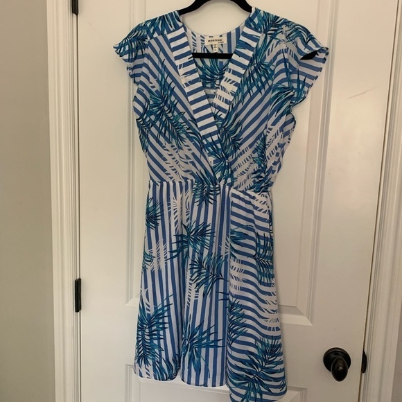 Monteau Blue and White Striped Dress Large - Picture 1 of 7